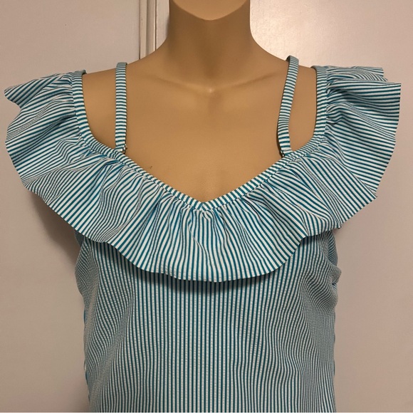 Women's Lands' End Tummy Control Seersucker Ruffle Off-the-Shoulder Size 12 - Picture 16 of 16